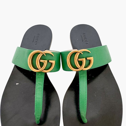 Gucci Marmont GG Thong Sandals in Green Leather Size 37