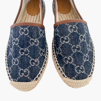 Gucci GG Monogram Espadrille Flats in Navy Blue Denim Size 37