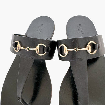 Gucci Horsebit Thong Sandals in Black Leather Size 39