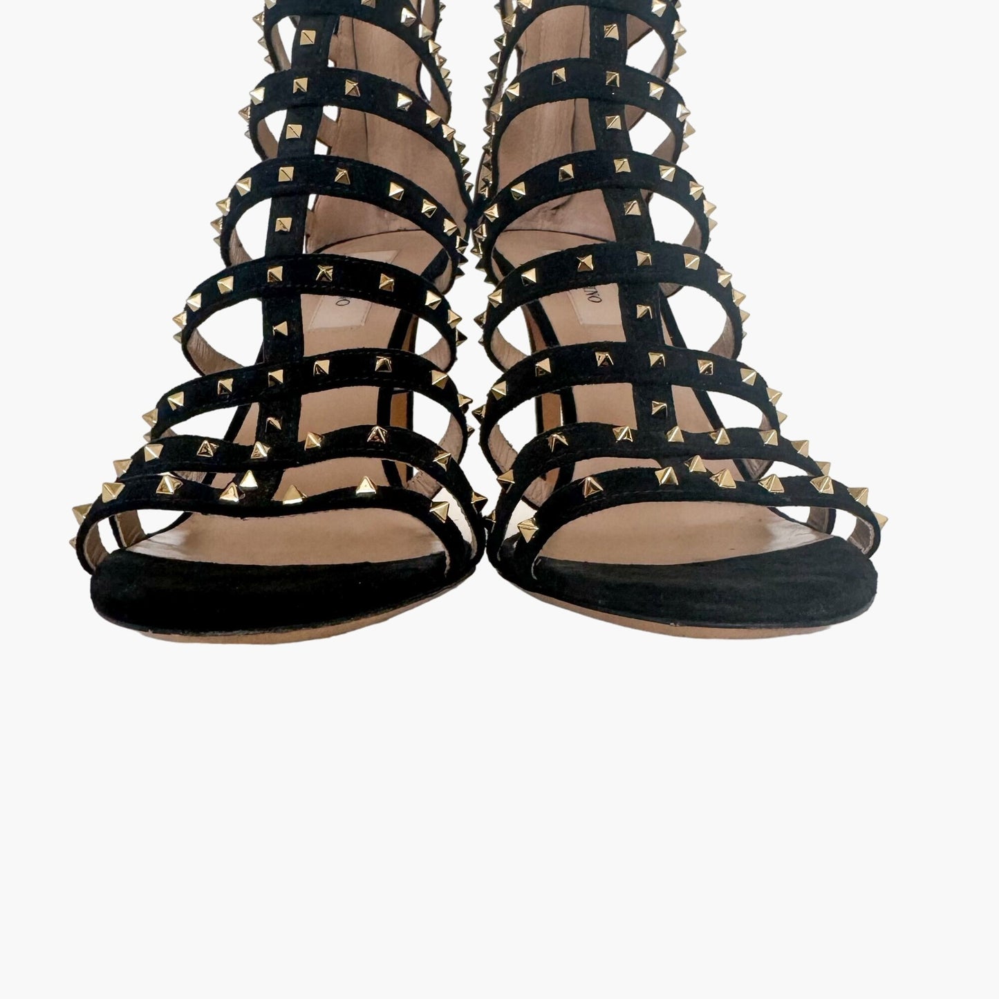 Valentino Garavani Lovestud Caged 105mm Sandals in Black Suede Size 39.5