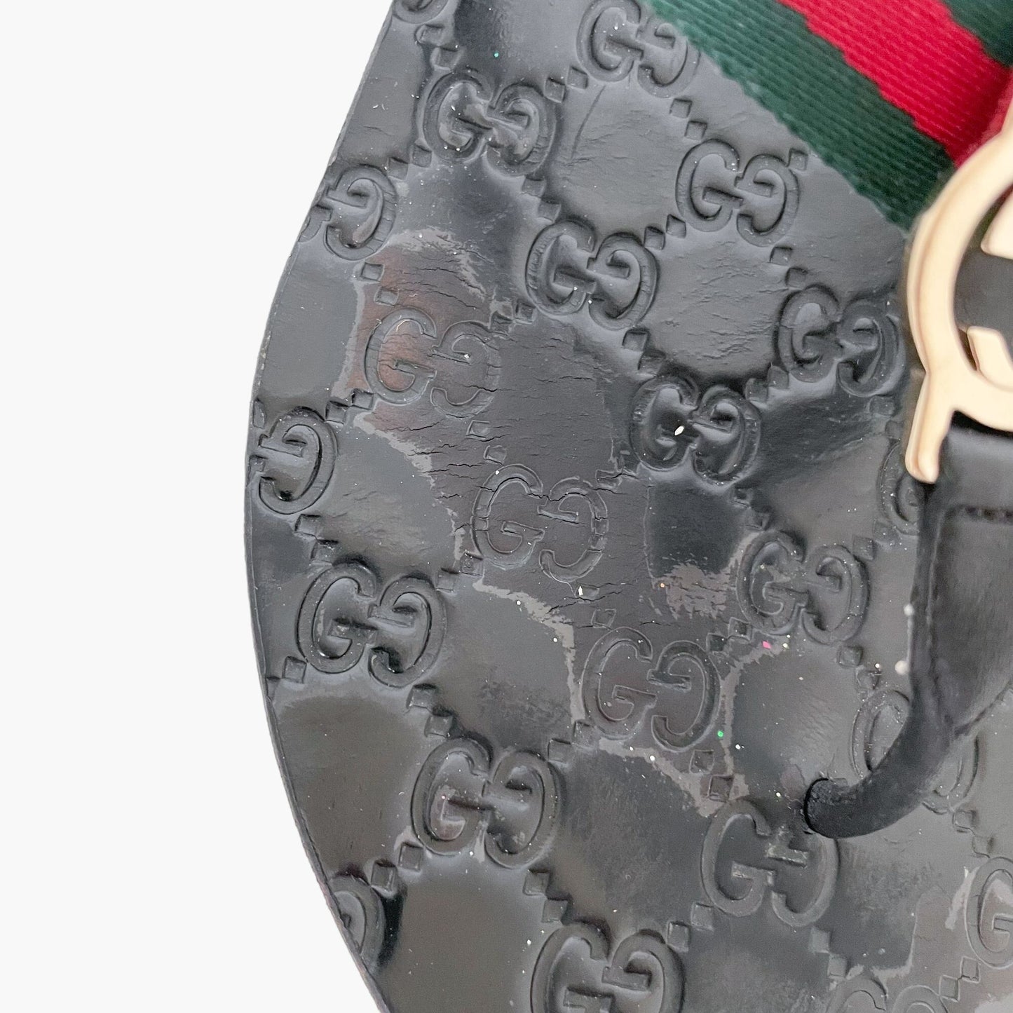 Gucci GG Web Stripe Thong Sandal in Black Size 39.5