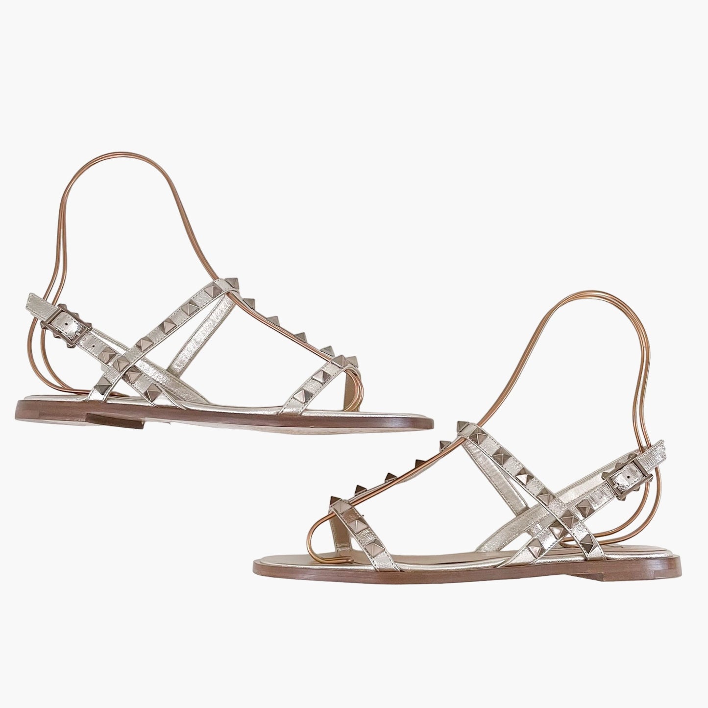 Valentino Garavani Rockstud Sandals in Metallic Silver Size 36