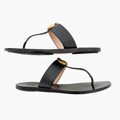 Gucci Marmont GG Thong Sandals in Black Leather Size 37.5