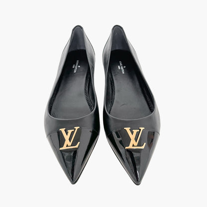 Louis Vuitton Capucine LV Cap Toe Ballet Flat in Black Leather Size 37.5