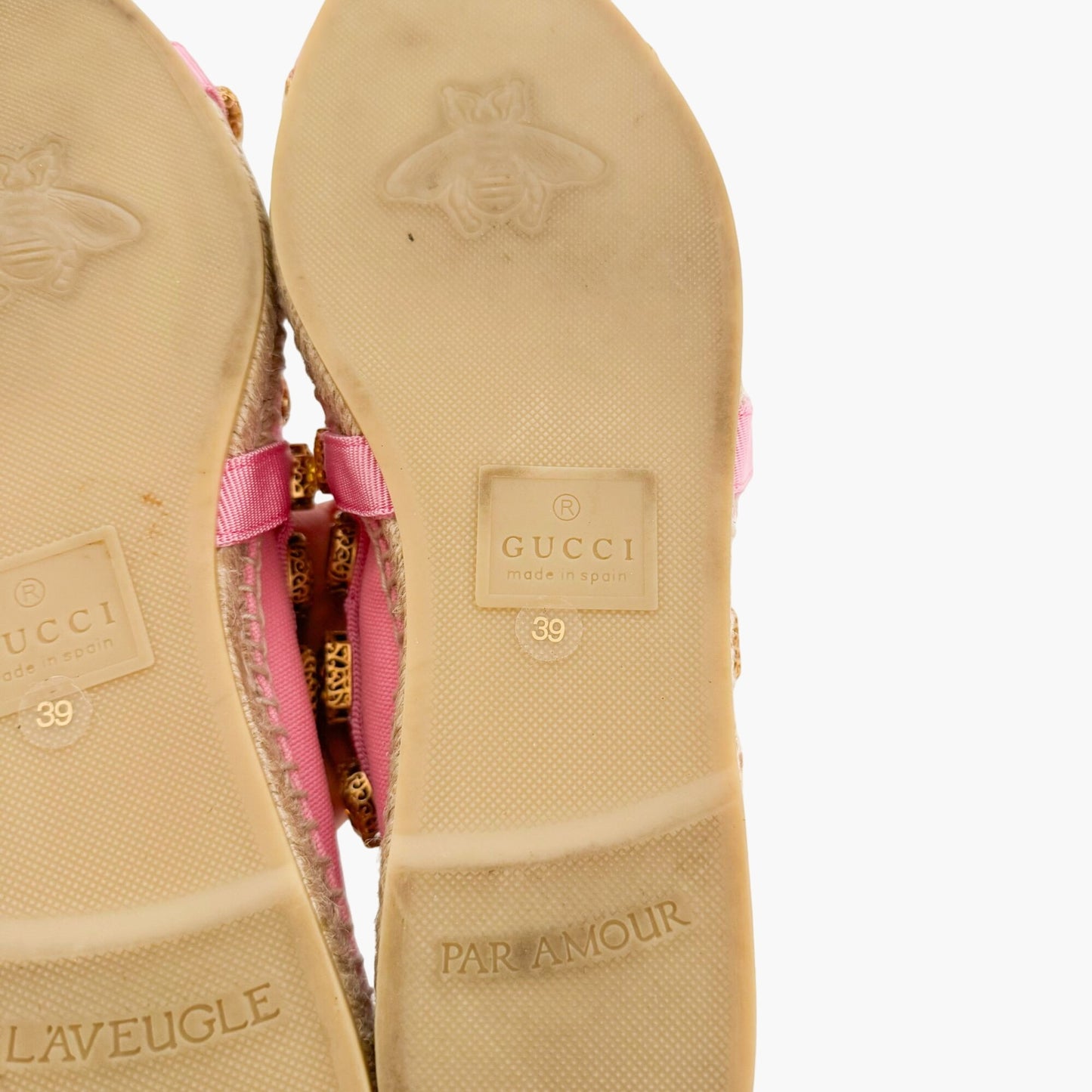 Gucci Pepita Crystal-Embellished Espadrille Flats in Pink Canvas Size 39