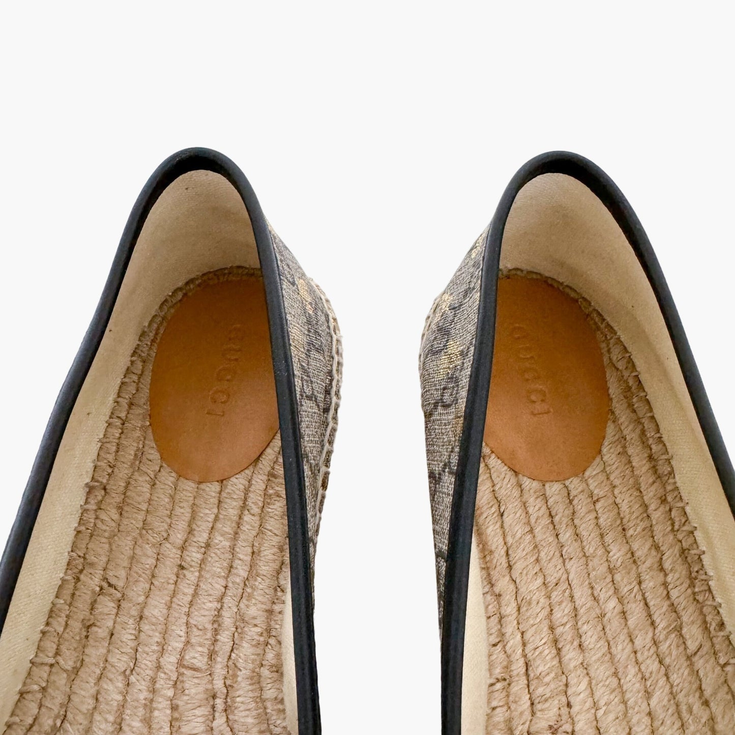 Gucci Pilar Espadrille Flats in Beige Bee GG Monogram Canvas Size 42