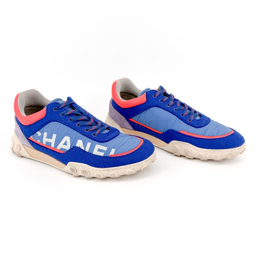 Chanel CC Logo Sneakers Blue Pink Size 38.5