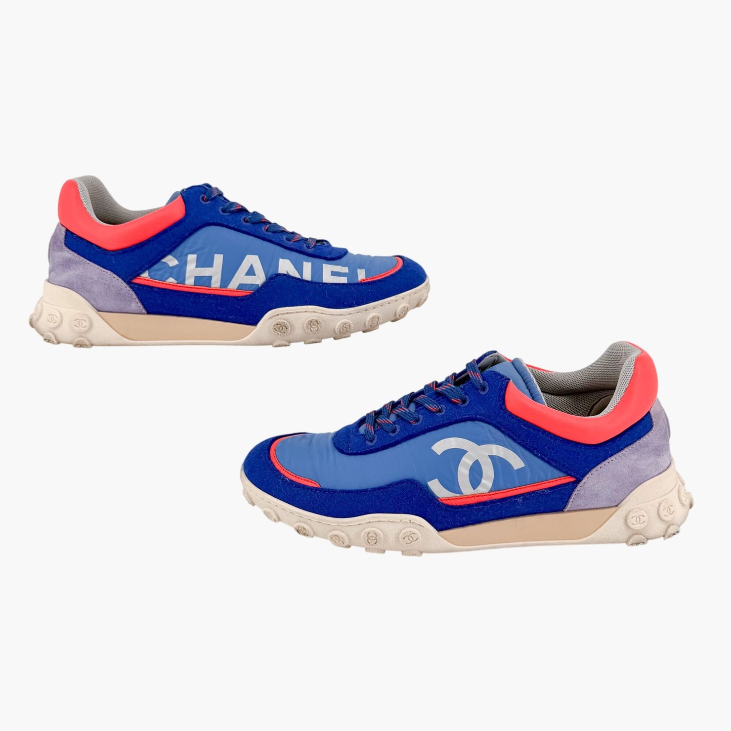 Chanel CC Logo Sneakers Blue Pink Size 38.5