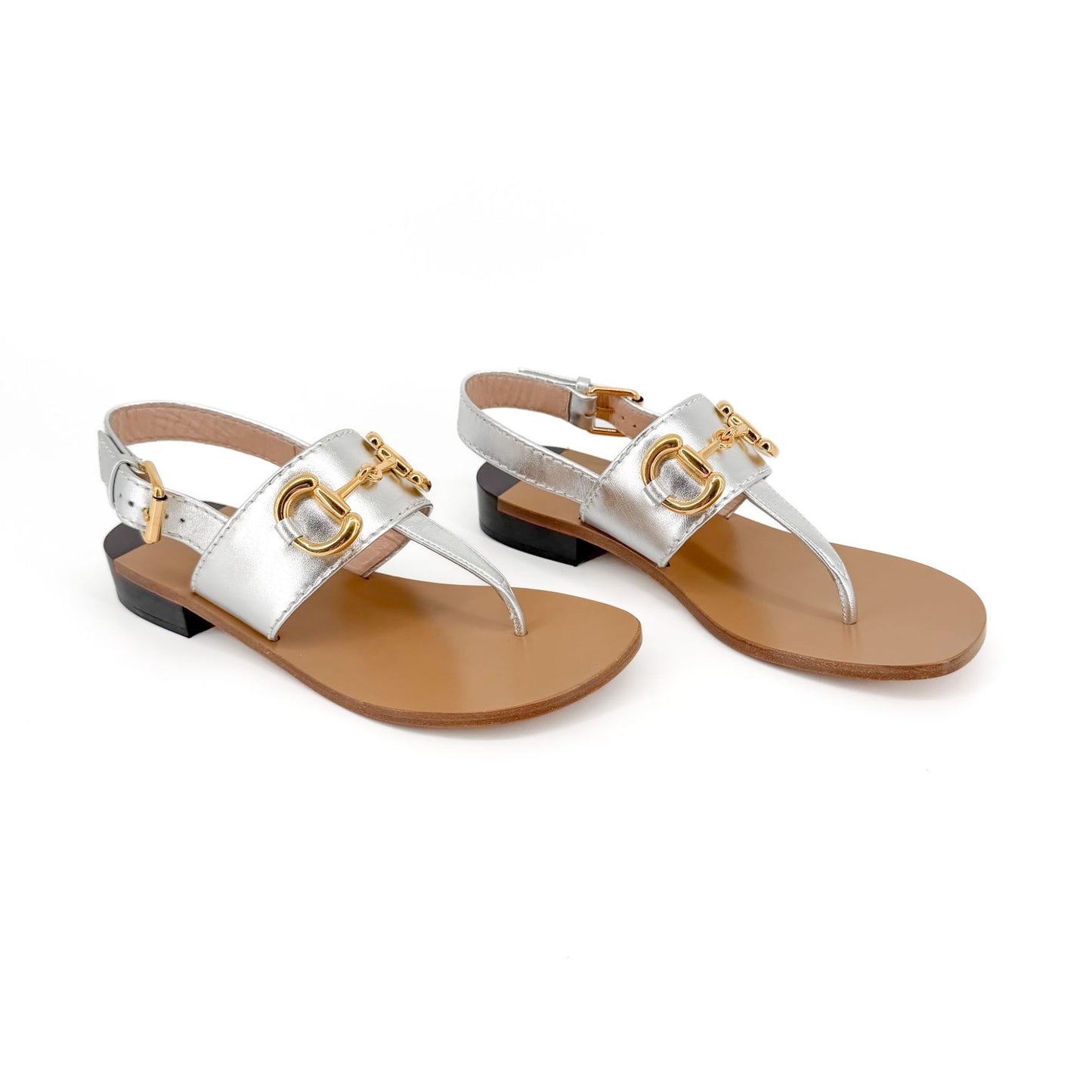 Gucci Baby Horsebit T Strap Sandals in Silver Leather Size 37