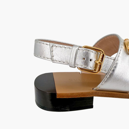 Gucci Baby Horsebit T Strap Sandals in Silver Leather Size 37