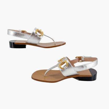 Gucci Baby Horsebit T Strap Sandals in Silver Leather Size 37