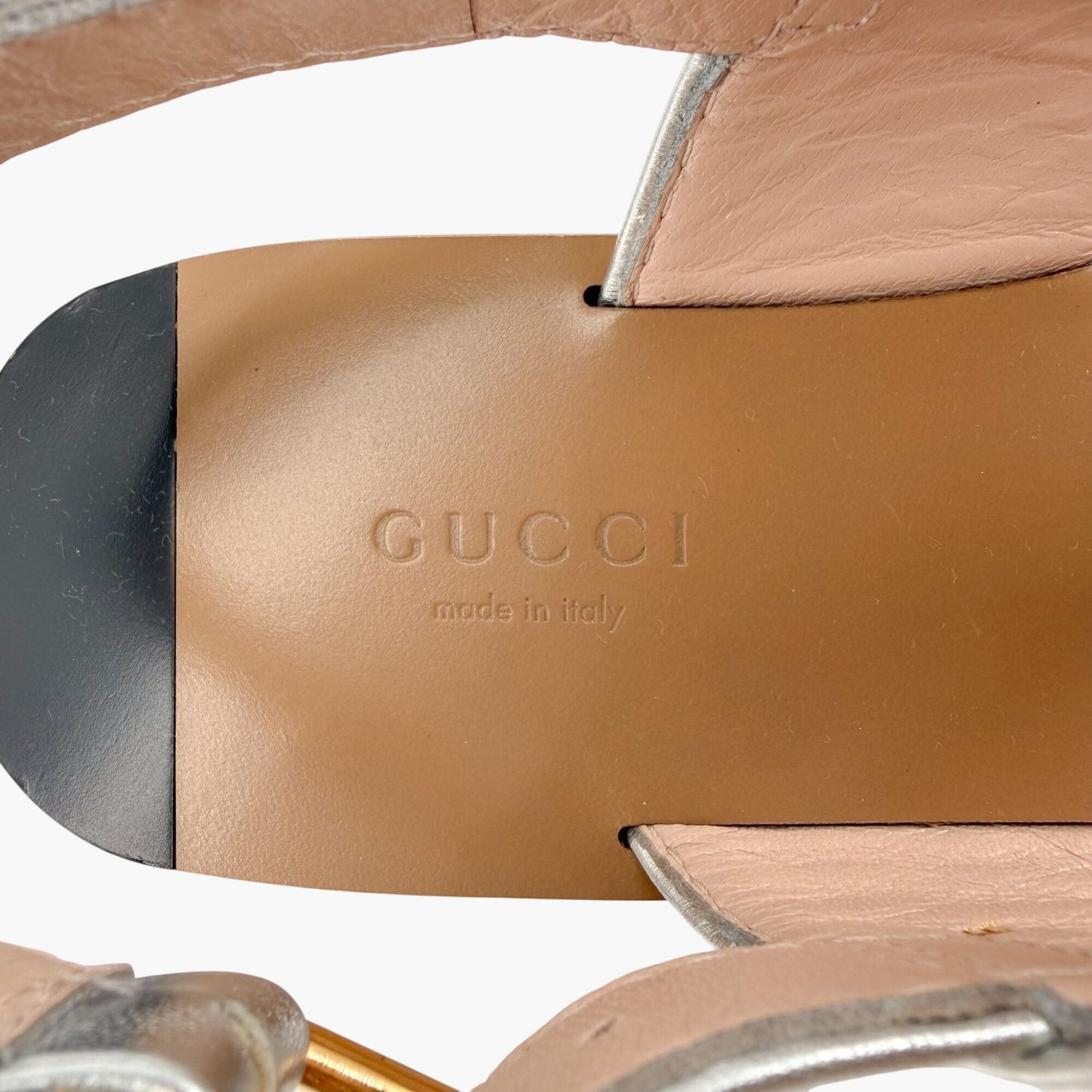 Gucci Baby Horsebit T Strap Sandals in Silver Leather Size 37