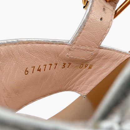 Gucci Baby Horsebit T Strap Sandals in Silver Leather Size 37