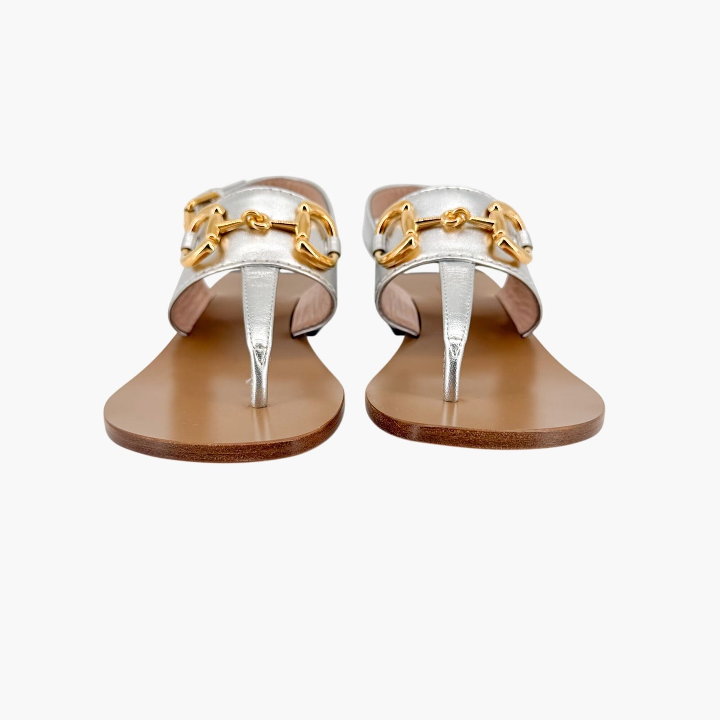 Gucci Baby Horsebit T Strap Sandals in Silver Leather Size 37
