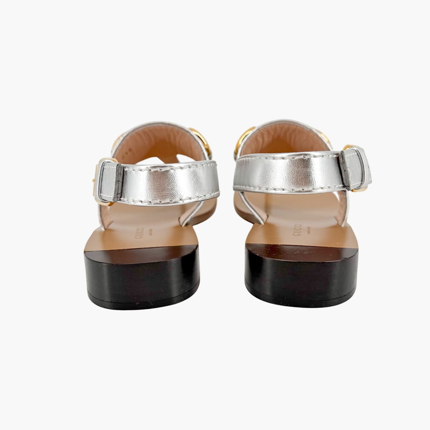 Gucci Baby Horsebit T Strap Sandals in Silver Leather Size 37