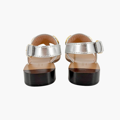 Gucci Baby Horsebit T Strap Sandals in Silver Leather Size 37