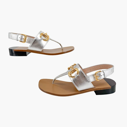 Gucci Baby Horsebit T Strap Sandals in Silver Leather Size 37