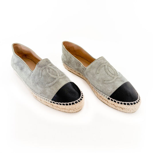 Chanel CC Cap Toe Espadrille Flat in Grey Suede Size 40