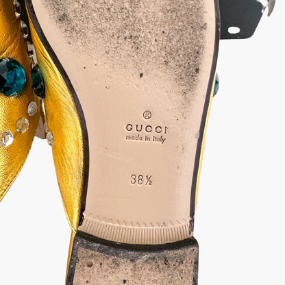 Gucci Crystal-Embellished Princetown Mule in Metallic Gold Leather Size 38.5