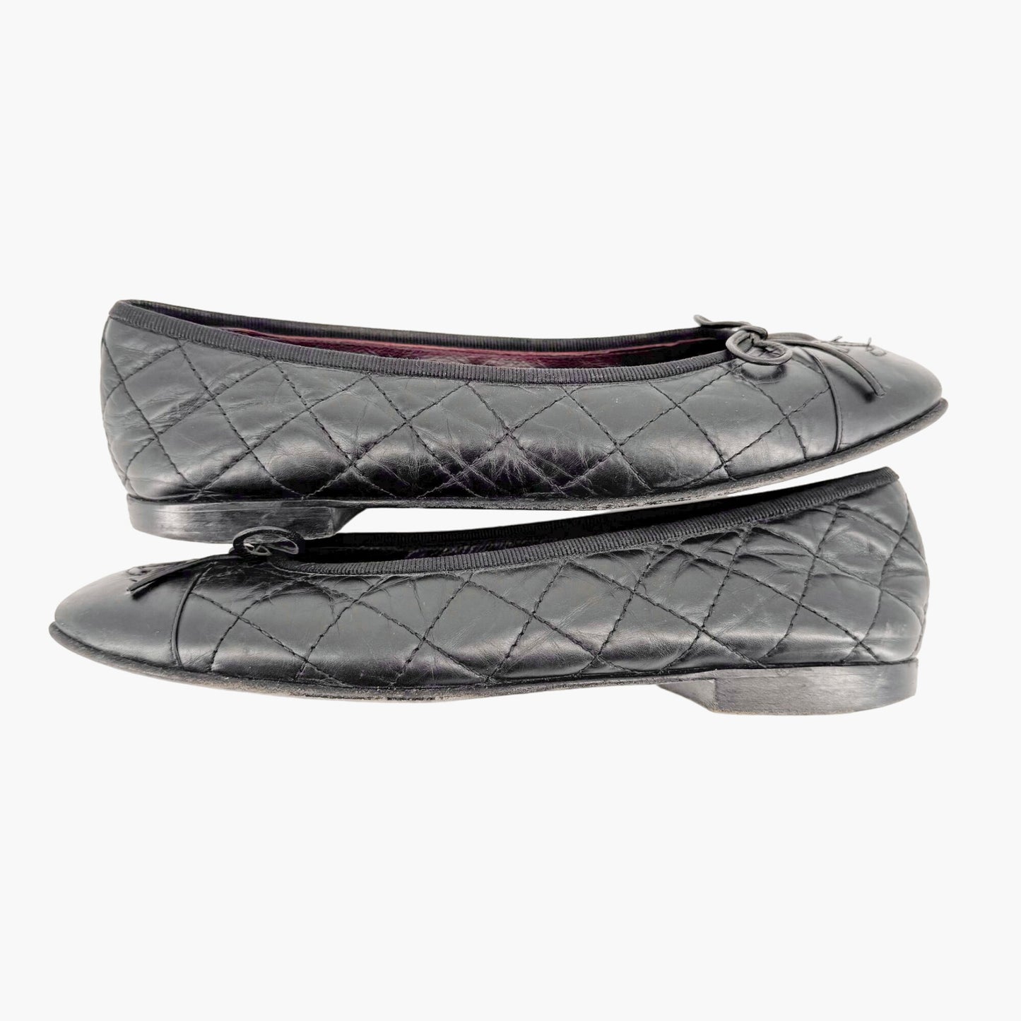 Chanel CC Cap Toe Quilted Ballet Flats in Brown Leather Size 37