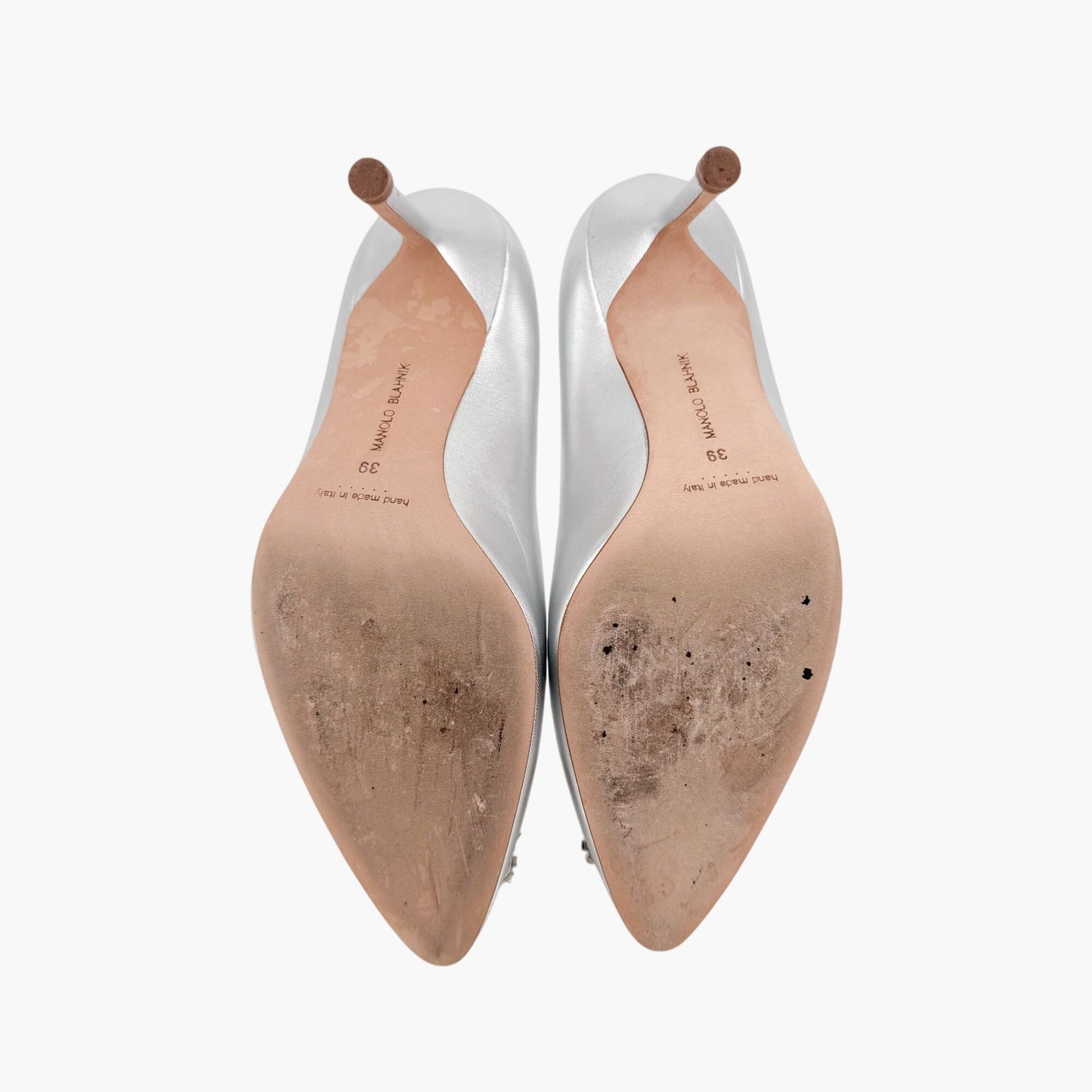 Manolo Blahnik Hangisi 90mm Jewel Buckle Pumps in Silver Leather – Size 39