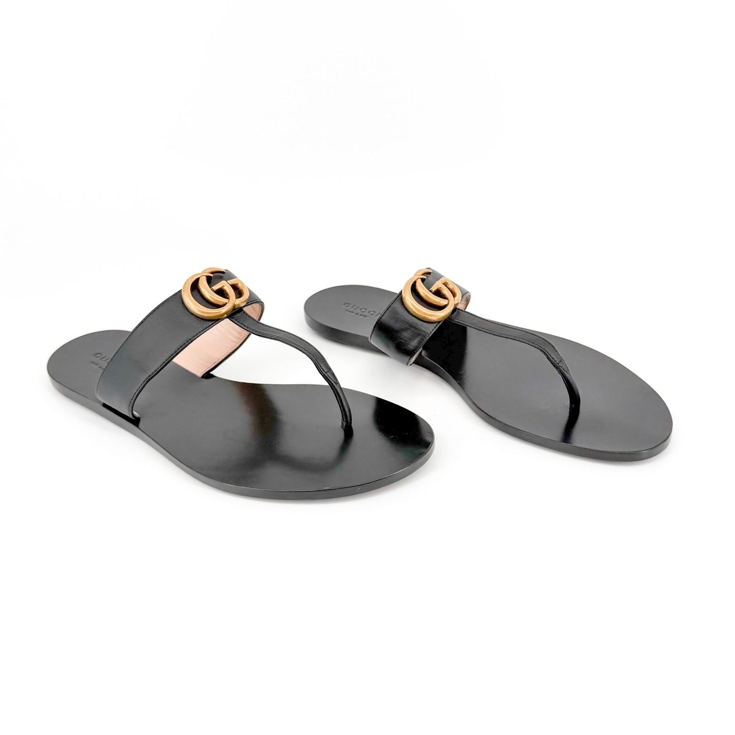 Gucci Marmont GG Thong Sandals in Black Leather Size 40