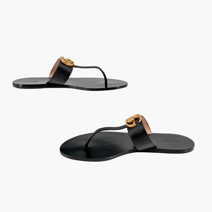 Gucci Marmont GG Thong Sandals in Black Leather Size 40