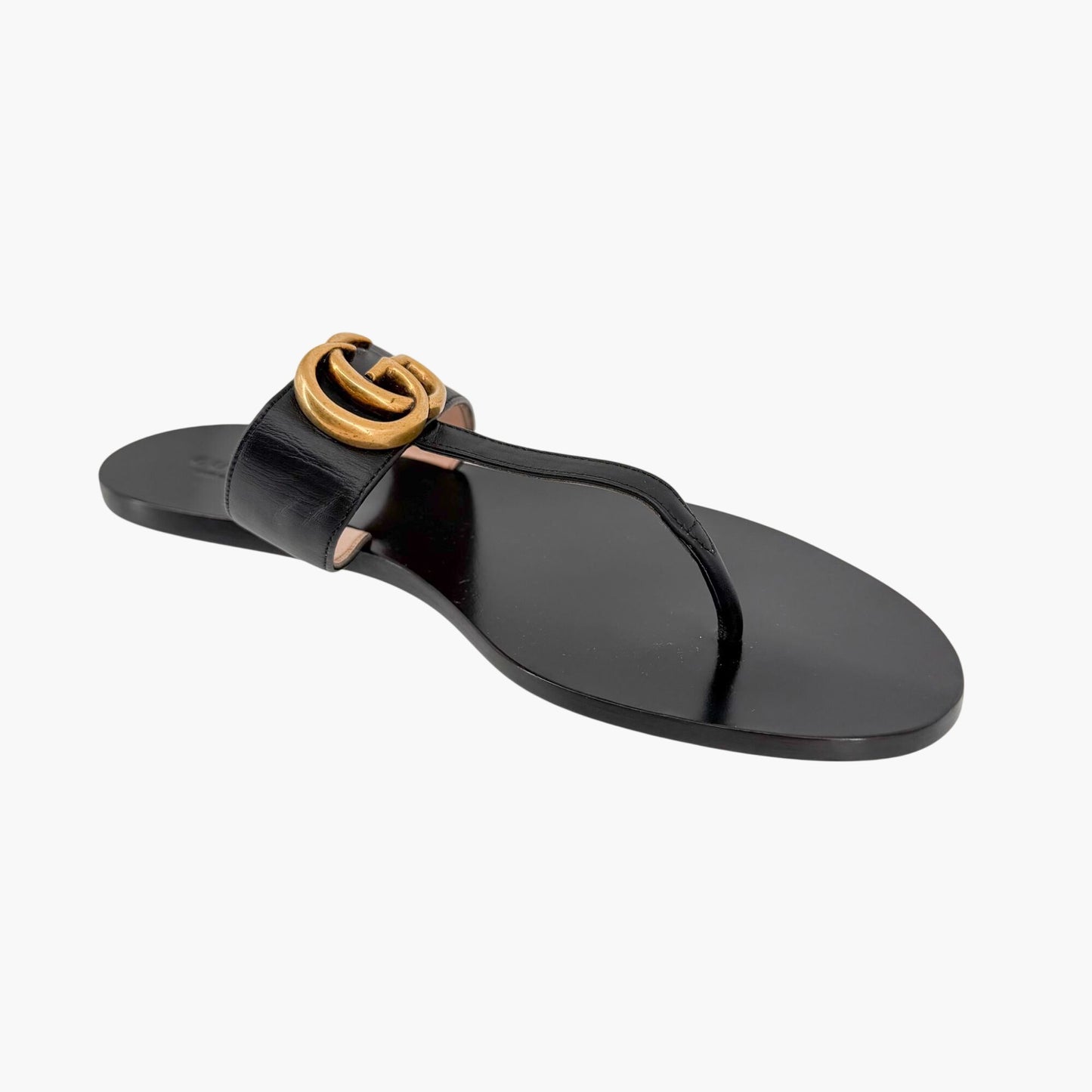 Gucci Marmont GG Thong Sandals in Black Leather Size 40