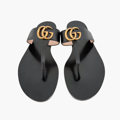 Gucci Marmont GG Thong Sandals in Black Leather Size 40