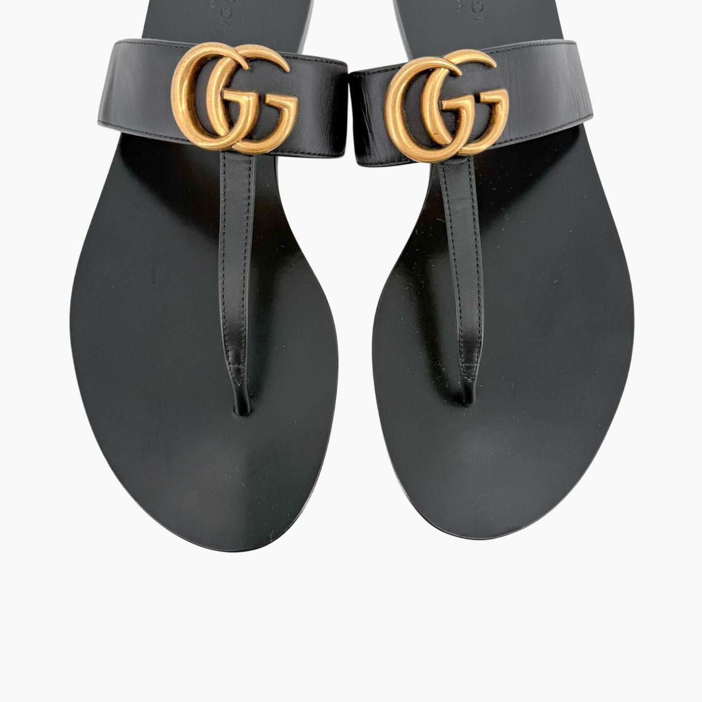 Gucci Marmont GG Thong Sandals in Black Leather Size 40