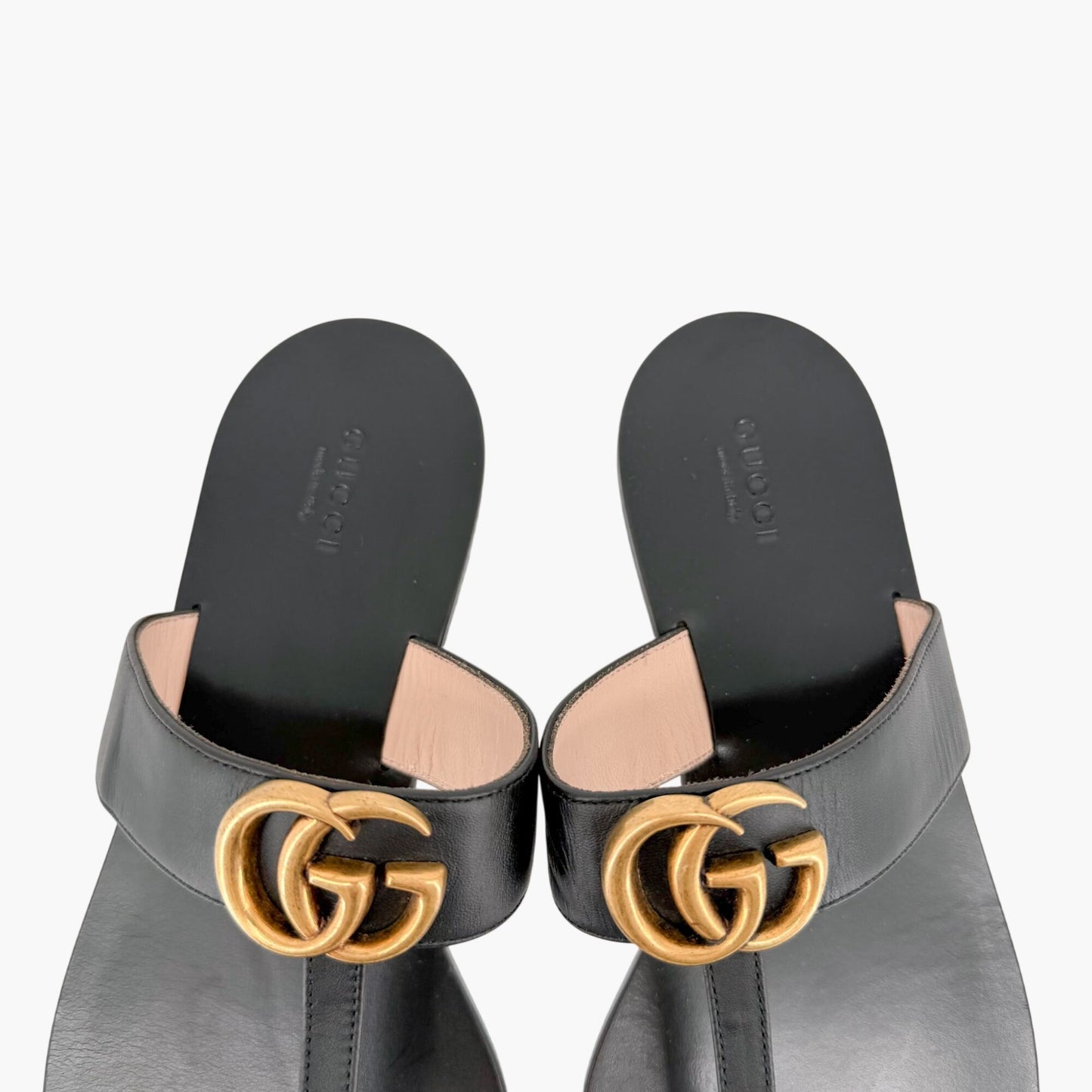 Gucci Marmont GG Thong Sandals in Black Leather Size 40
