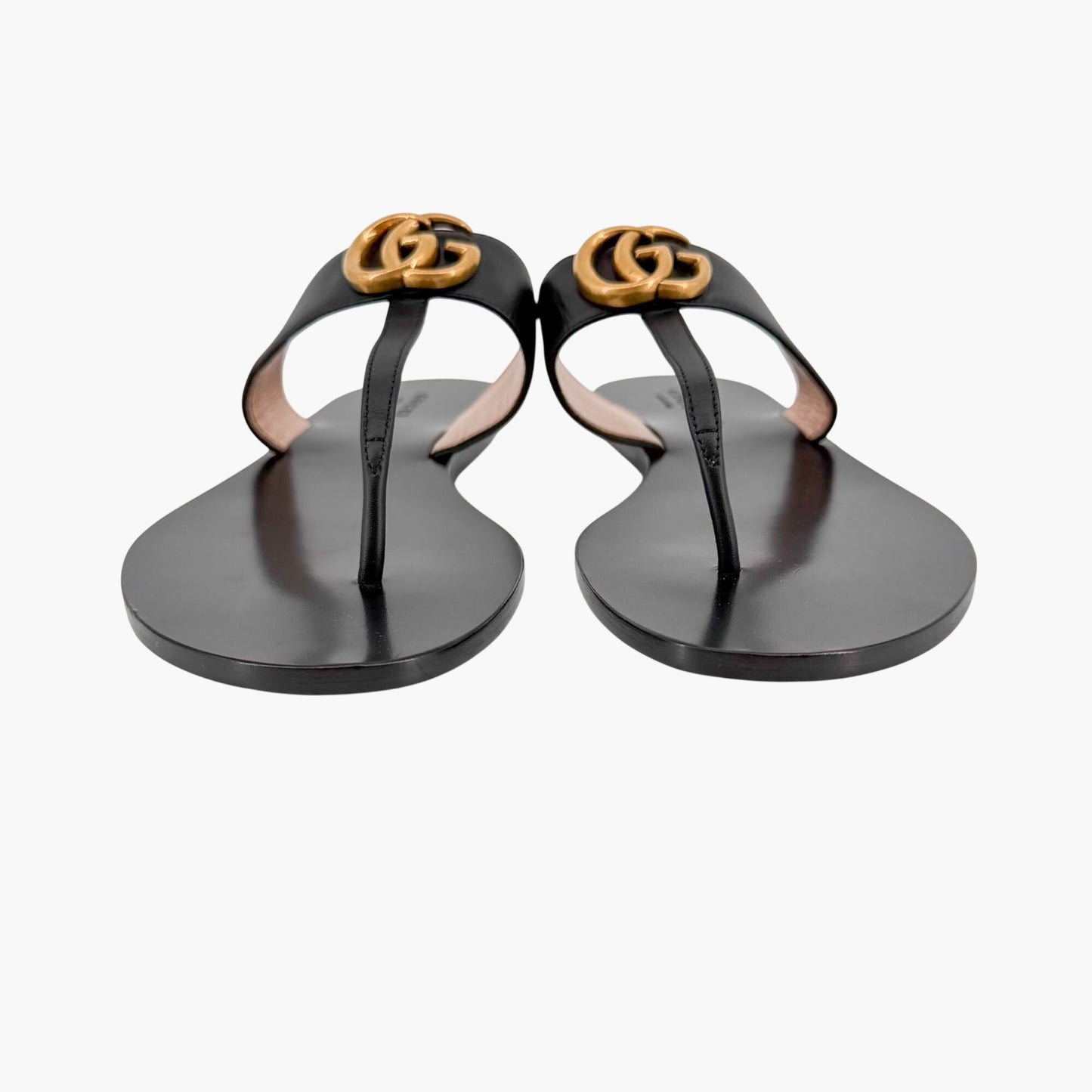 Gucci Marmont GG Thong Sandals in Black Leather Size 40