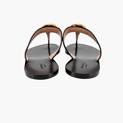 Gucci Marmont GG Thong Sandals in Black Leather Size 40