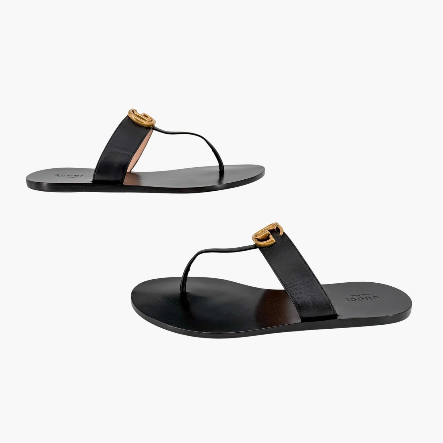 Gucci Marmont GG Thong Sandals in Black Leather Size 40