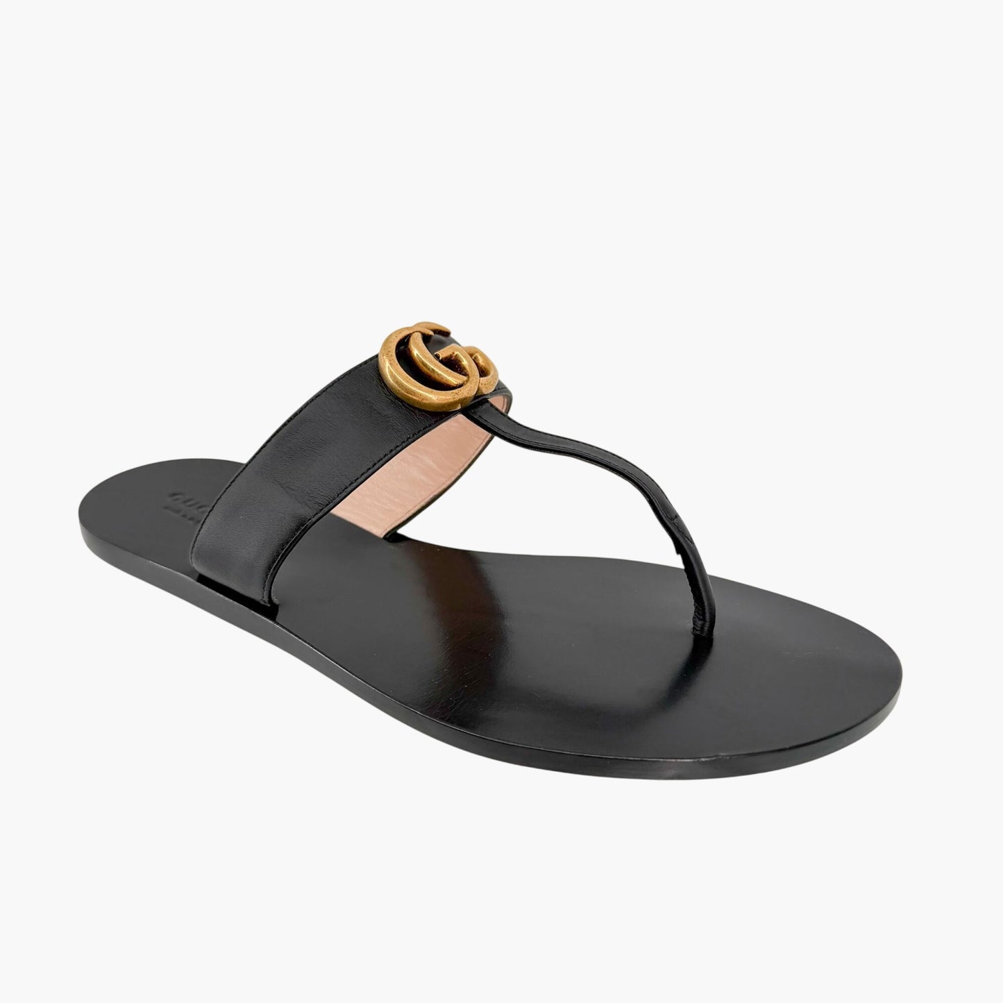 Gucci Marmont GG Thong Sandals in Black Leather Size 40