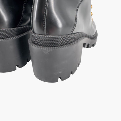 Gucci Sylvie Trip Combat Boots Black Leather Web Strap – Size 36.5
