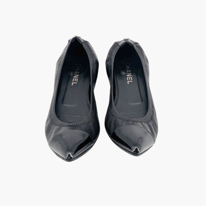 Chanel Elastic Cap Toe Pointed Ballet Flats in Black Leather Size 39