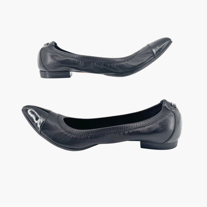 Chanel Elastic Cap Toe Pointed Ballet Flats in Black Leather Size 39