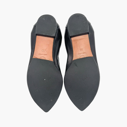 Chanel Elastic Cap Toe Pointed Ballet Flats in Black Leather Size 39