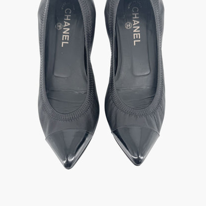 Chanel Elastic Cap Toe Pointed Ballet Flats in Black Leather Size 39