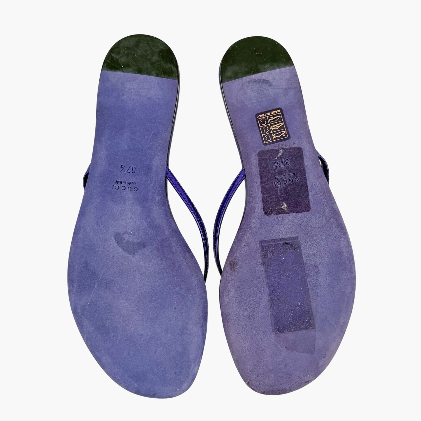 Gucci Interlocking GG Thong Sandals in Metallic Purple Leather Size 37.5