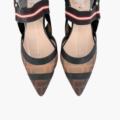 Fendi Colibri FF Mesh Slingback Pumps Size 37.5