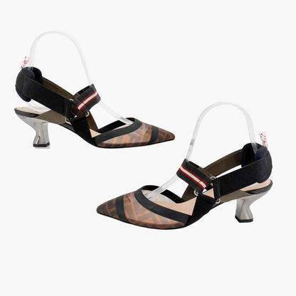 Fendi Colibri FF Mesh Slingback Pumps Size 37.5