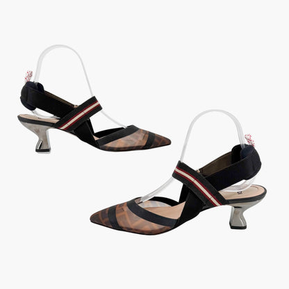 Fendi Colibri FF Mesh Slingback Pumps Size 37.5