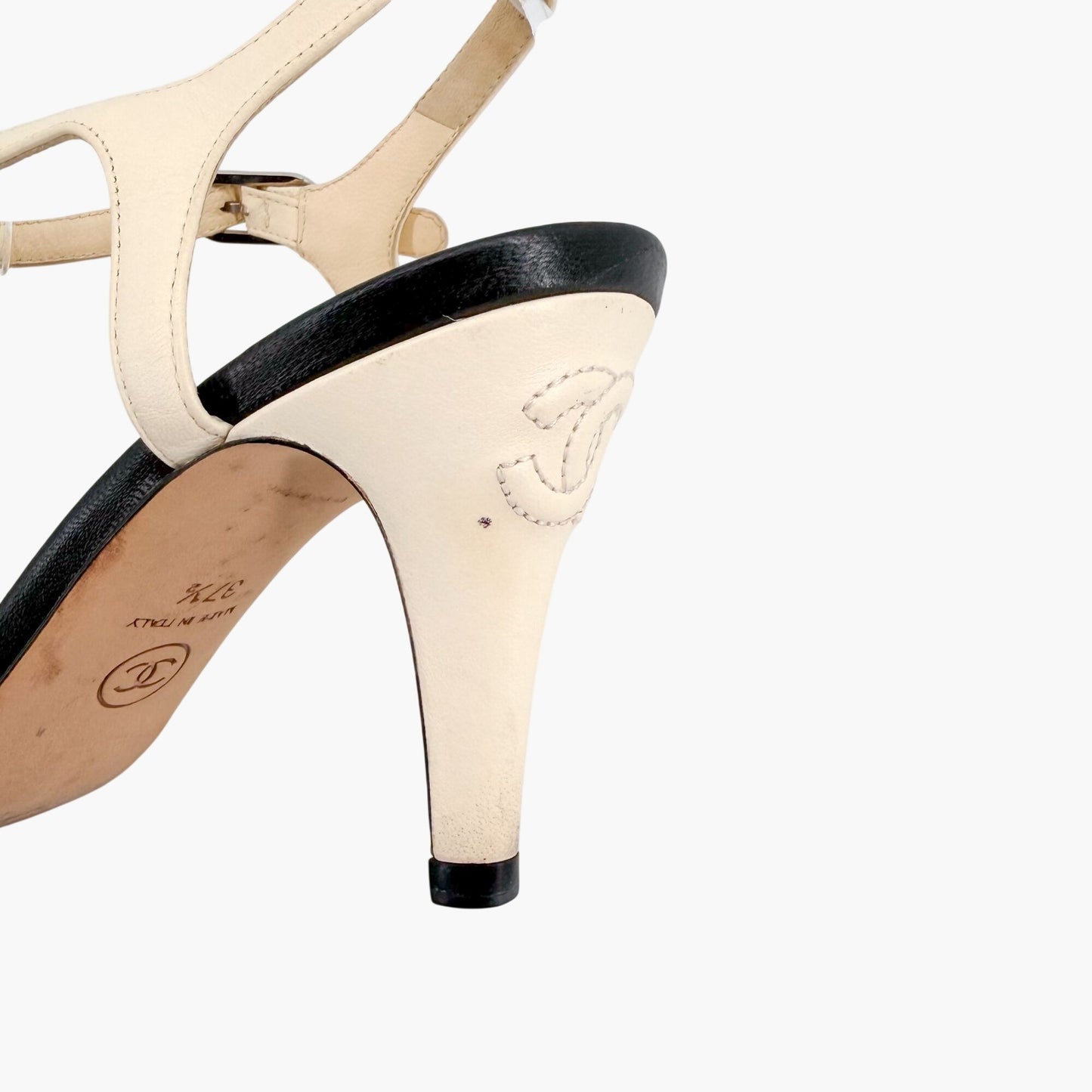 Chanel Crystal Star Bow Sandals Black Cream Size 37.5