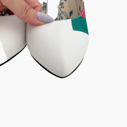 Gucci Sylvie Glitter Web Stripe Pumps in White Size 39