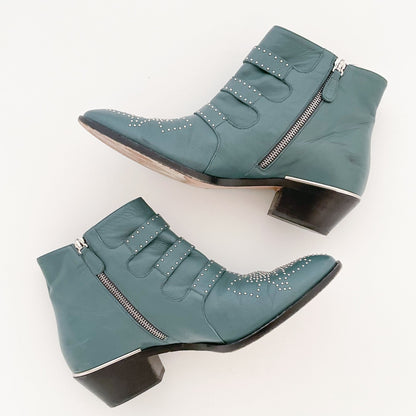 Chloé Susanna Short Boots in Teal Leather Size 40
