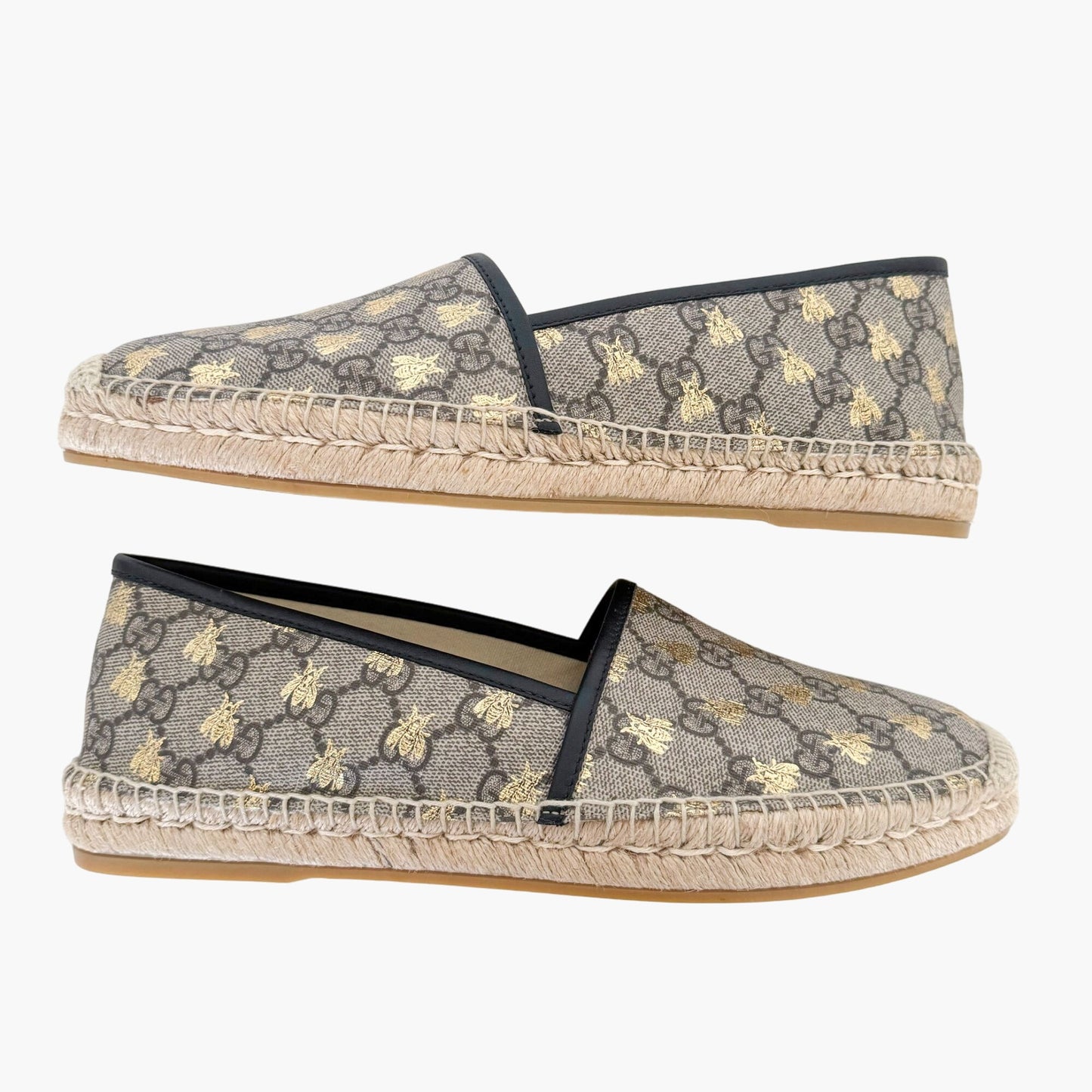 Gucci Pilar Espadrille Flats in Beige Bee GG Monogram Canvas Size 42