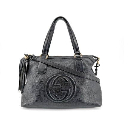 Gucci Soho GG Tassel Bag Black Pebbled Leather