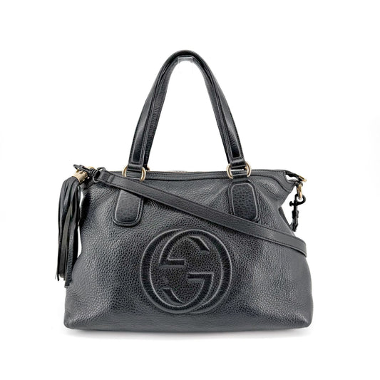 Gucci Soho GG Tassel Bag Black Pebbled Leather